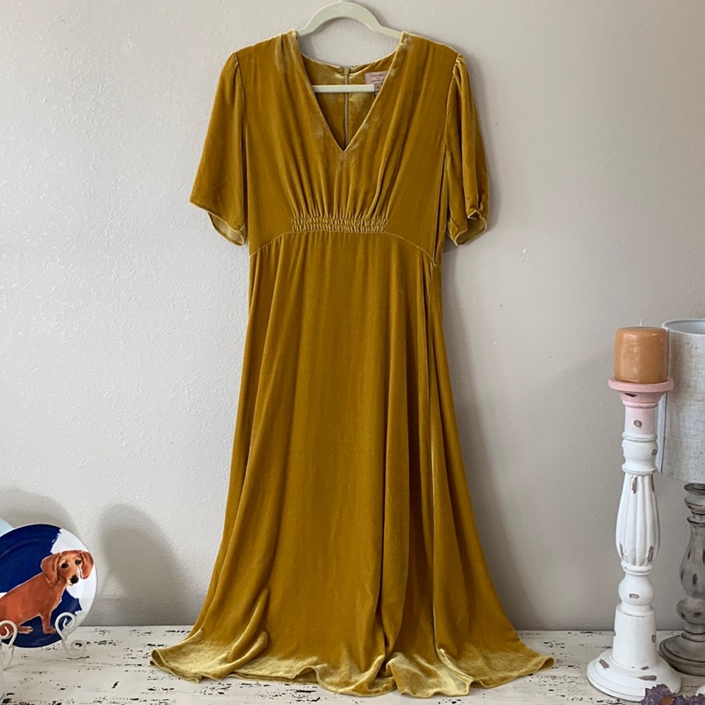 Anthropologie Kachel X gold velvet dress